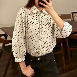 Who What Wear Women's Polka Dot 3/4 Sleeve Collared Femme Utility Blouse